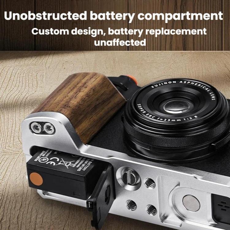 Empuñadura en forma de L Flymile para cámara Fujifilm X100VI con soporte para reposapulgar de zapata fría, For Fujifilm X100VI Silver Walnut, For Fujifilm X100VI Black Ebony