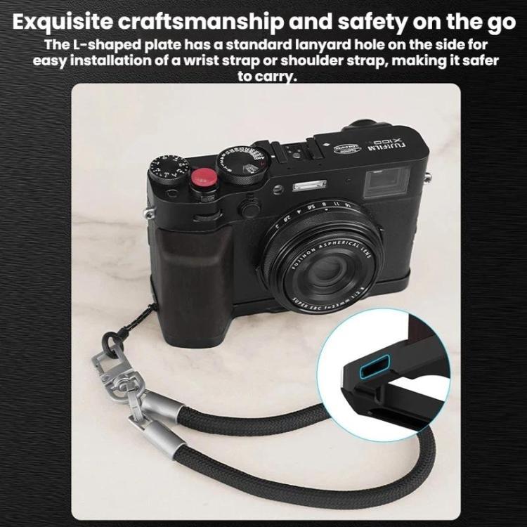 Empuñadura en forma de L Flymile para cámara Fujifilm X100VI con soporte para reposapulgar de zapata fría, For Fujifilm X100VI Silver Walnut, For Fujifilm X100VI Black Ebony