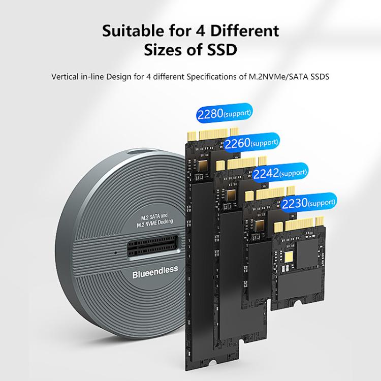 Carcasa para SSD Blueendless SD03PA de aleación de aluminio, bahía para unidad de doble protocolo M.2 NVMe/SATA, SD03PA