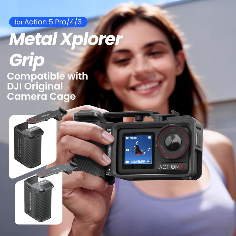 Empuñadura Magisn para fotografía callejera para DJI Action 5 Pro/Action 4/Action 3, compatible con la jaula original de la cámara., Plastic Version, Metal Black, Metal Gray