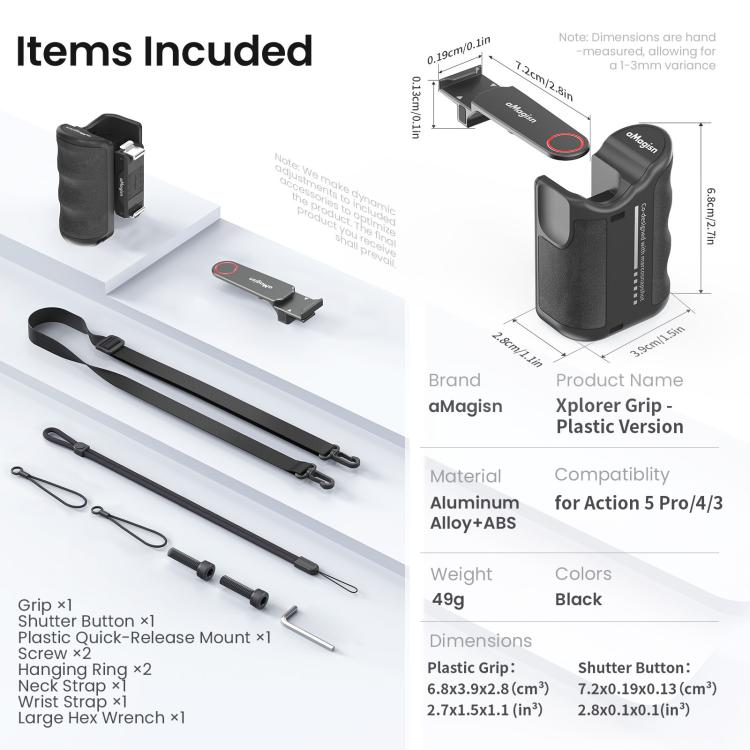 Empuñadura Magisn para fotografía callejera para DJI Action 5 Pro/Action 4/Action 3, compatible con la jaula original de la cámara., Plastic Version, Metal Black, Metal Gray