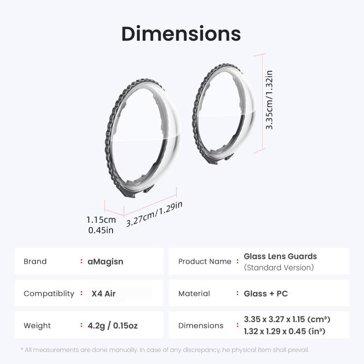Protectores de lente estándar AMagisn para Insta360 X4 Air, accesorio de repuesto para protector de lente de cristal de fácil colocación.