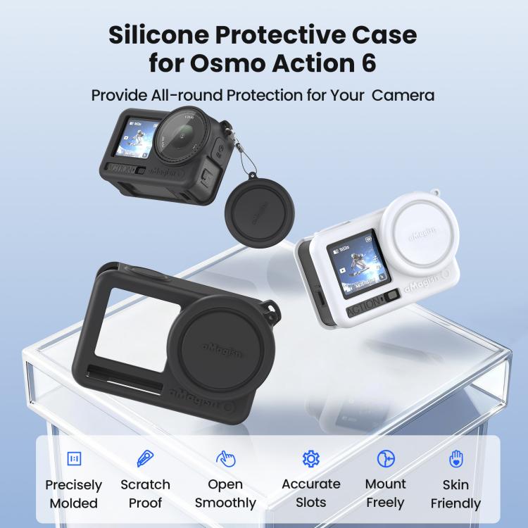 Funda de silicona aMagisn con tapa para lente y cubierta protectora antiarañazos para DJI Osmo Action 6