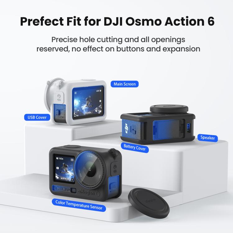 Funda de silicona aMagisn con tapa para lente y cubierta protectora antiarañazos para DJI Osmo Action 6