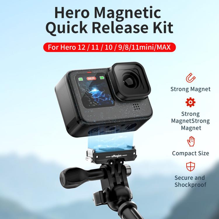 Kit de liberación rápida magnética de metal aMagisn para GoPro HERO12 Black /11 Black /11 Black mini /10 Black /9 Black /8 Black / Max