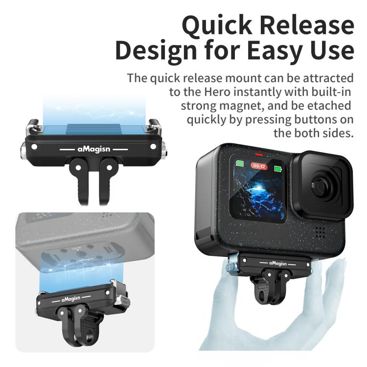 Kit de liberación rápida magnética de metal aMagisn para GoPro HERO12 Black /11 Black /11 Black mini /10 Black /9 Black /8 Black / Max