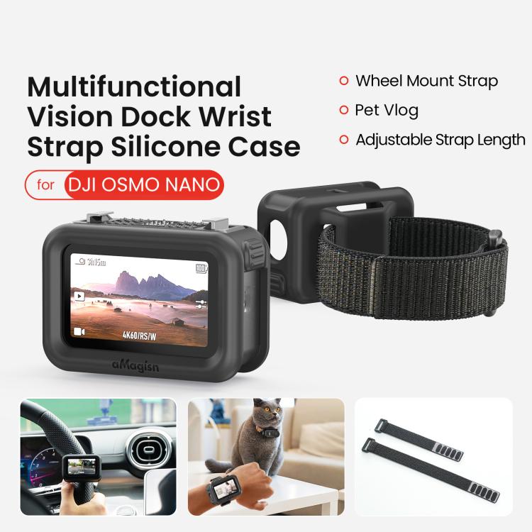 Funda de silicona aMagisn con correa de muñeca multifuncional para la base de conexión DJI Osmo Nano Vision Dock.