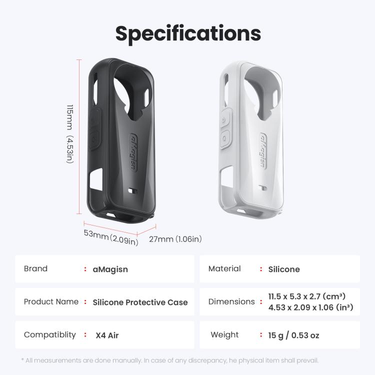 Para la cámara Insta360 X4 Air, aMagisn Silicone Case Black, aMagisn Silicone Case Gray, aMagisn Silicone Case & Lens Cap Black, aMagisn Silicone Case & Lens Cap Gray
