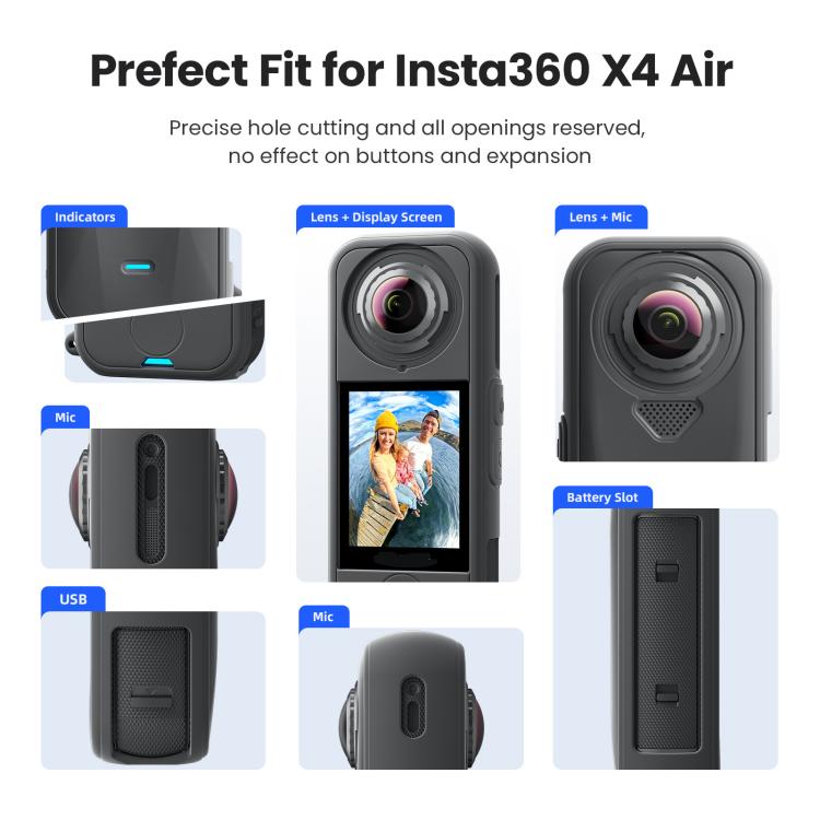 Para la cámara Insta360 X4 Air, aMagisn Silicone Case Black, aMagisn Silicone Case Gray, aMagisn Silicone Case & Lens Cap Black, aMagisn Silicone Case & Lens Cap Gray
