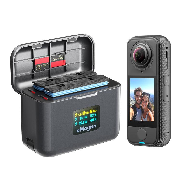 Funda de carga rápida aMagisn de 36 W con pantalla a color y cable USB-C integrado para batería Insta360 X4 Air., PM13