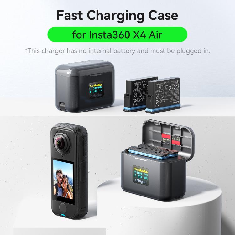 Funda de carga rápida aMagisn de 36 W con pantalla a color y cable USB-C integrado para batería Insta360 X4 Air., PM13