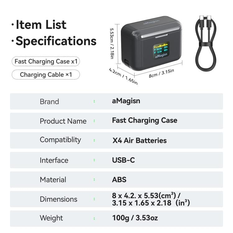 Funda de carga rápida aMagisn de 36 W con pantalla a color y cable USB-C integrado para batería Insta360 X4 Air., PM13