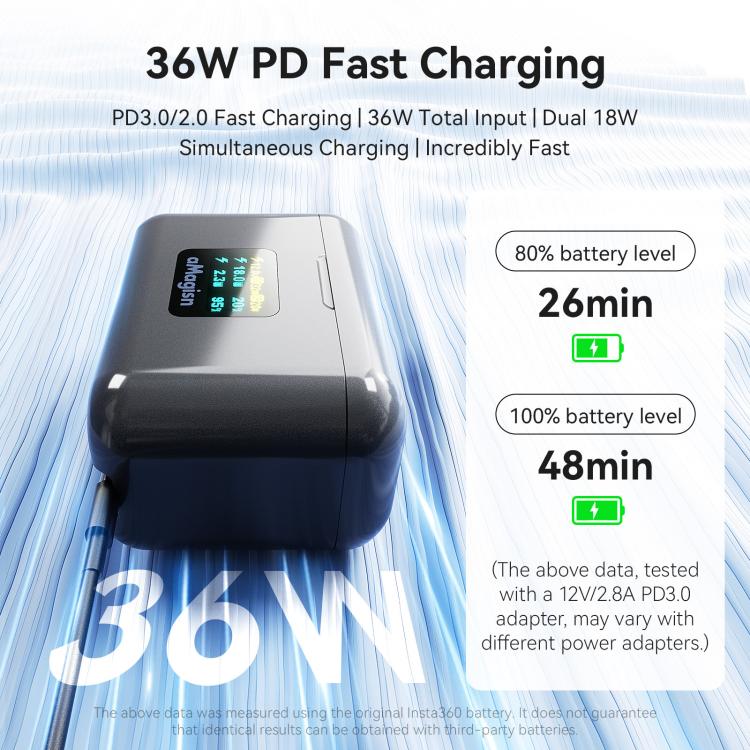 Funda de carga rápida aMagisn de 36 W con pantalla a color y cable USB-C integrado para batería Insta360 X4 Air., PM13