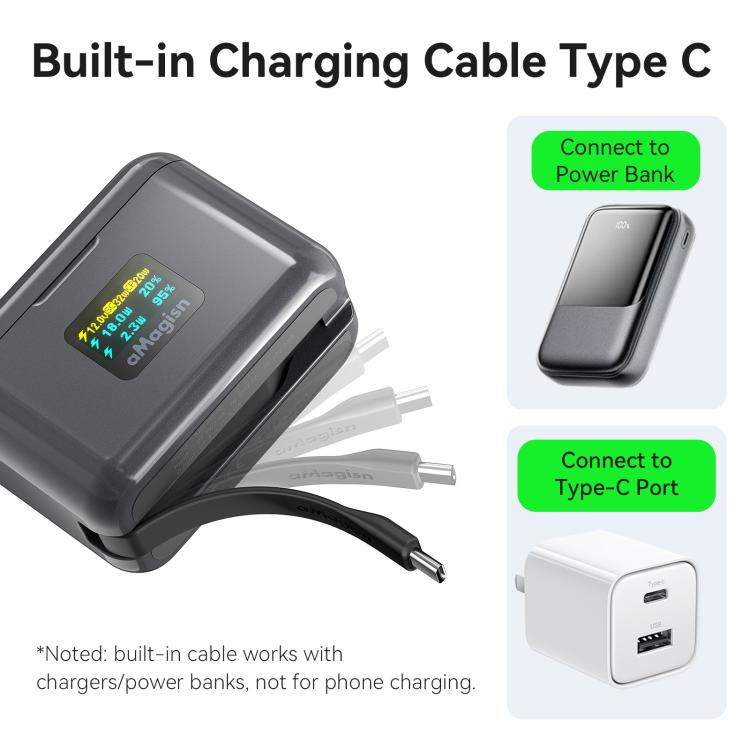 Funda de carga rápida aMagisn de 36 W con pantalla a color y cable USB-C integrado para batería Insta360 X4 Air., PM13