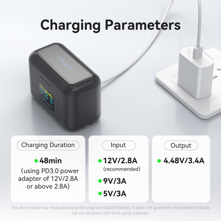 Funda de carga rápida aMagisn de 36 W con pantalla a color y cable USB-C integrado para batería Insta360 X4 Air., PM13