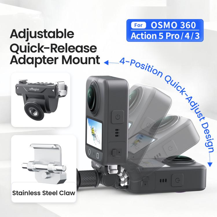 Adaptador de liberación rápida ajustable AMagisn para DJI Osmo 360/Action 5 Pro/4/3 - Interruptor de perspectiva rápida de 4 niveles, PD15