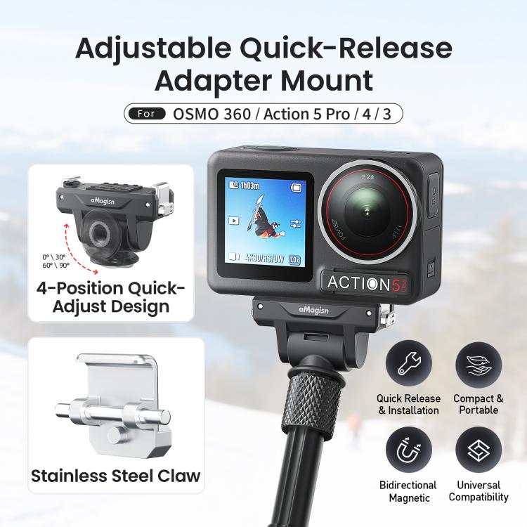 Adaptador de liberación rápida ajustable AMagisn para DJI Osmo 360/Action 5 Pro/4/3 - Interruptor de perspectiva rápida de 4 niveles, PD15