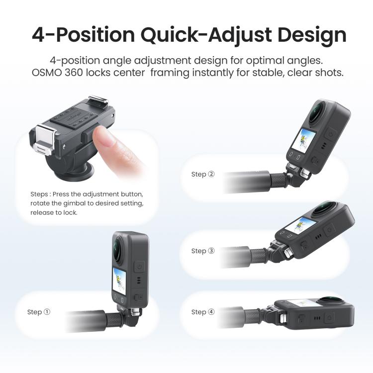 Adaptador de liberación rápida ajustable AMagisn para DJI Osmo 360/Action 5 Pro/4/3 - Interruptor de perspectiva rápida de 4 niveles, PD15