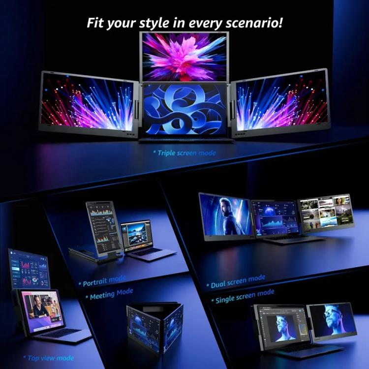 Pantalla de extensión para portátil con conexión de un solo cable y triple pantalla, resolución 1080p., 14 inch, 15.6 inch