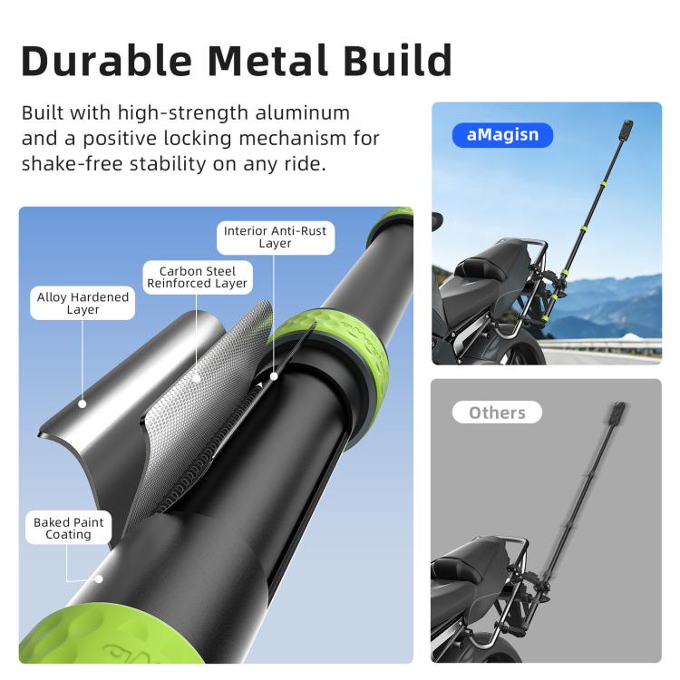 aMagisn Palo telescópico de aluminio de 1,1 m para selfies, ideal para fotografía de ciclismo y cámara. Monopié, Only Stick, With Trekking Pole Tip