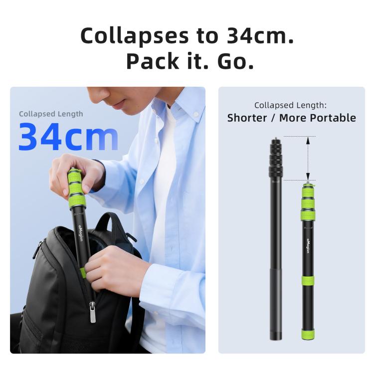 aMagisn Palo telescópico de aluminio de 1,1 m para selfies, ideal para fotografía de ciclismo y cámara. Monopié, Only Stick, With Trekking Pole Tip