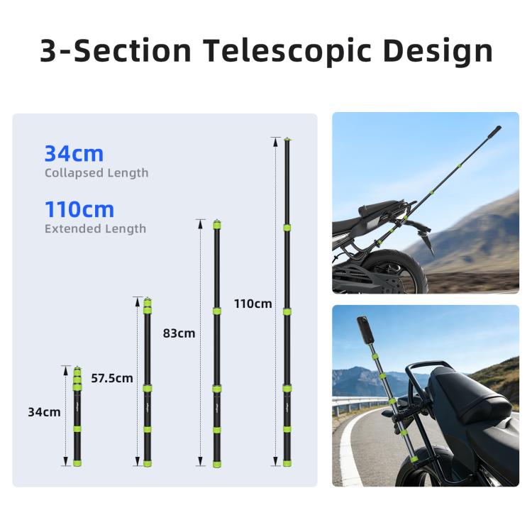 aMagisn Palo telescópico de aluminio de 1,1 m para selfies, ideal para fotografía de ciclismo y cámara. Monopié, Only Stick, With Trekking Pole Tip