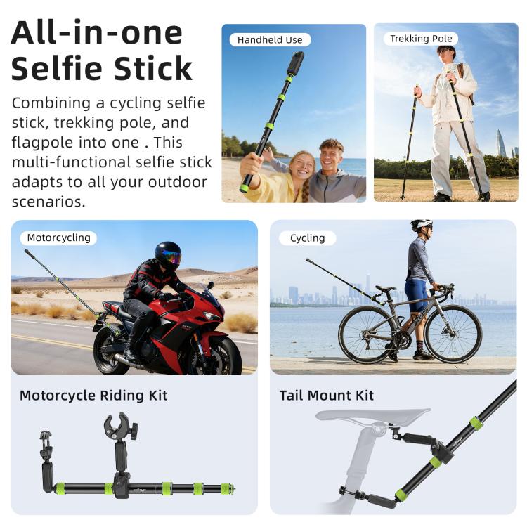 aMagisn Palo telescópico de aluminio de 1,1 m para selfies, ideal para fotografía de ciclismo y cámara. Monopié, Only Stick, With Trekking Pole Tip