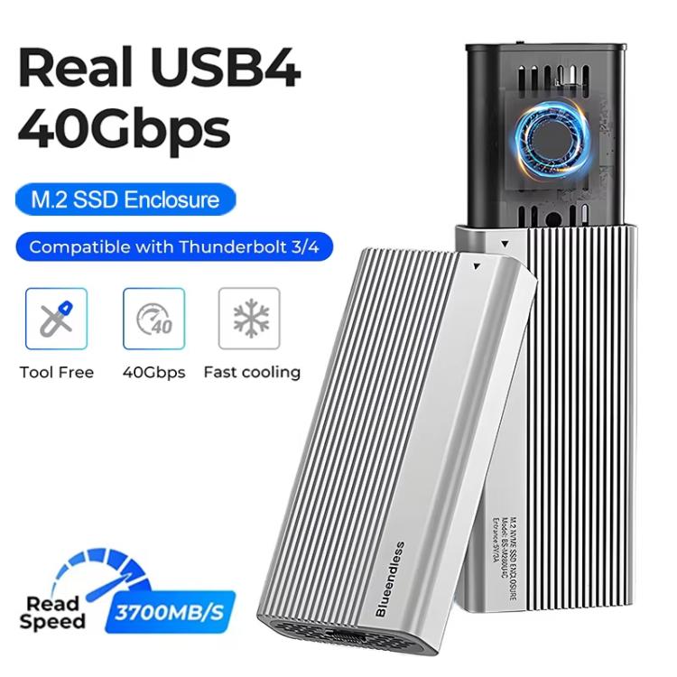 Carcasa portátil para disco duro Blueendless M280U4C USB4 con interruptor y ventilador, carcasa para unidad de estado sólido M.2 NVMe, carcasa externa para SSD., M280U4C