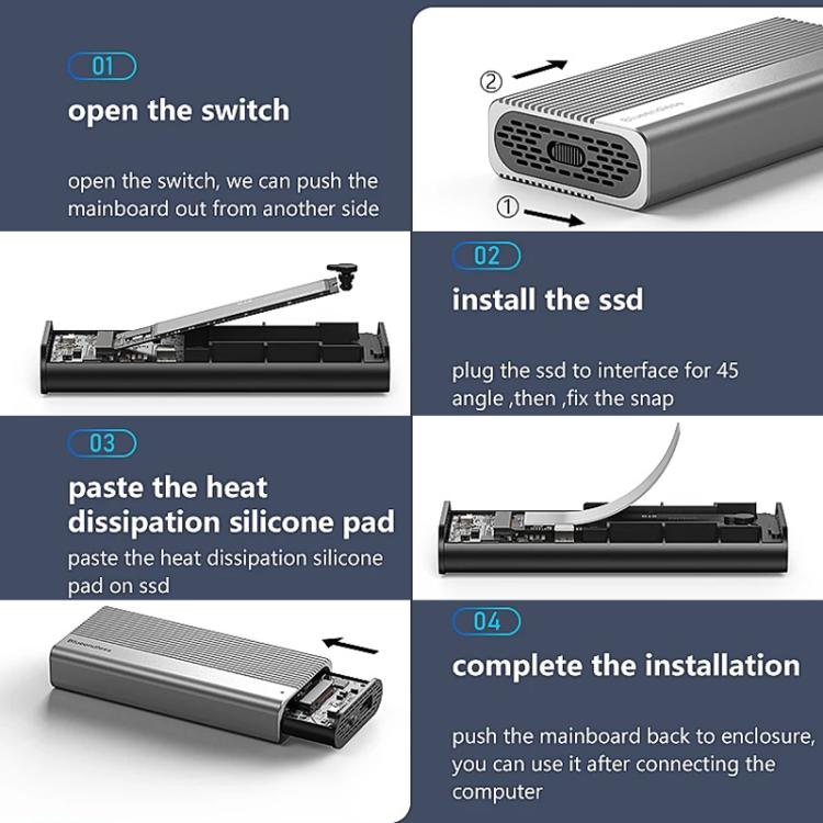 Carcasa portátil para disco duro Blueendless M280U4C USB4 con interruptor y ventilador, carcasa para unidad de estado sólido M.2 NVMe, carcasa externa para SSD., M280U4C
