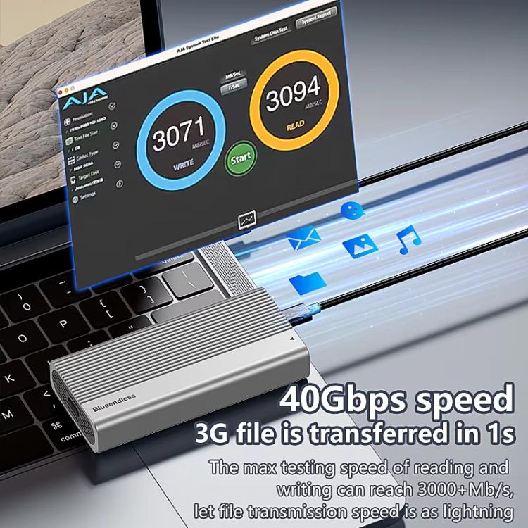 Carcasa portátil para disco duro Blueendless M280U4C USB4 con interruptor y ventilador, carcasa para unidad de estado sólido M.2 NVMe, carcasa externa para SSD., M280U4C