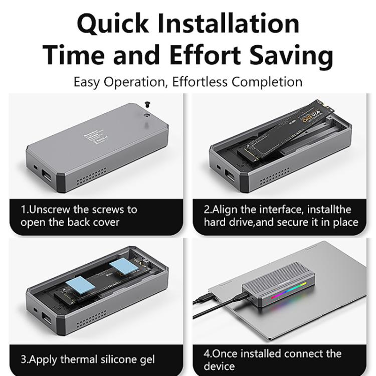 Carcasa externa USB4 para SSD con iluminación RGB y ventilador externo, lector de SSD M.2 NVMe, M280U4 PLUS