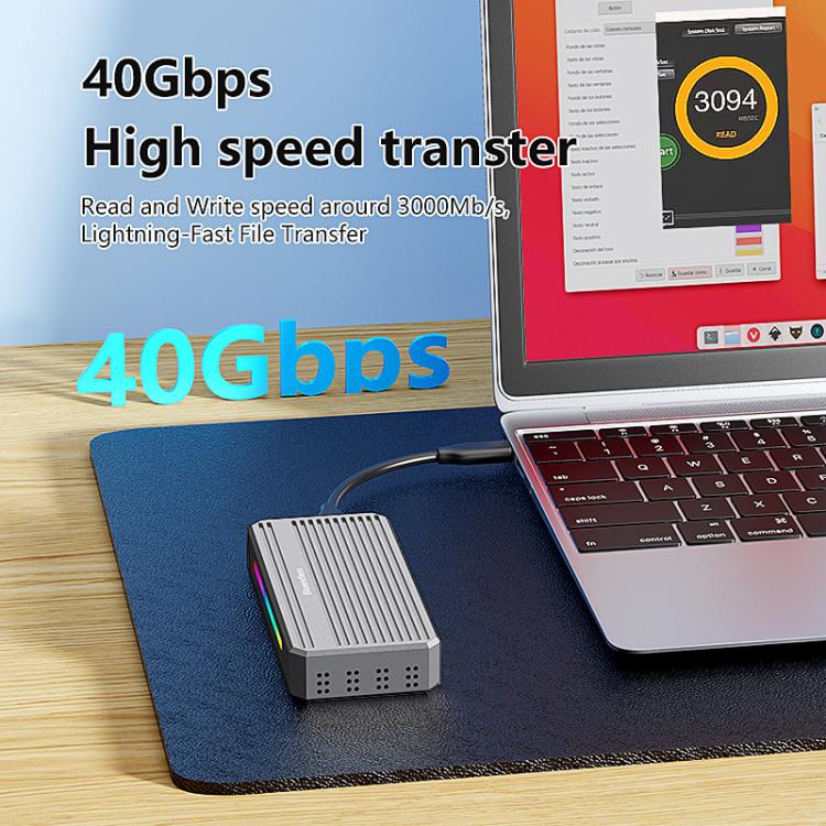 Carcasa externa USB4 para SSD con iluminación RGB y ventilador externo, lector de SSD M.2 NVMe, M280U4 PLUS