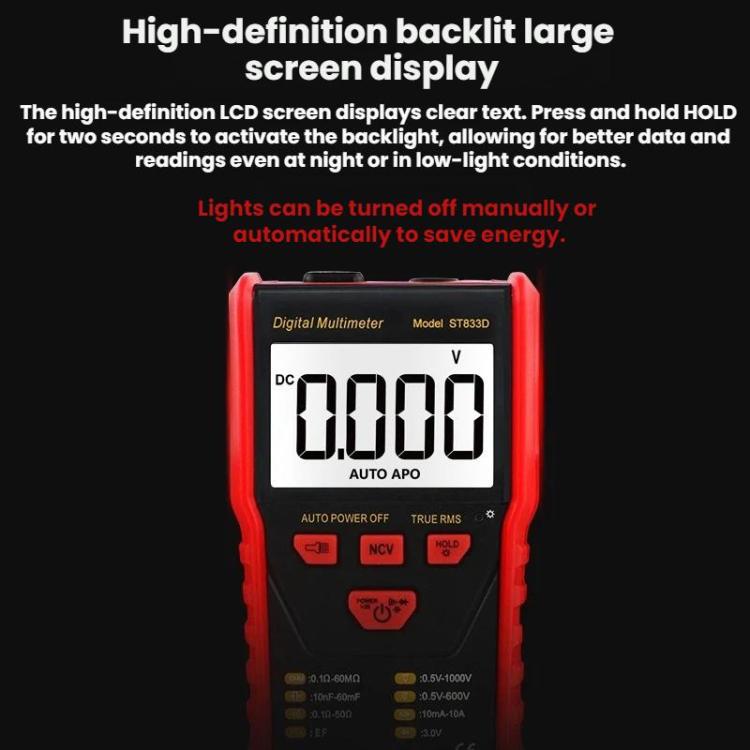 Multímetro digital automático portátil multifuncional de alta precisión SMART SENSOR, ST833D