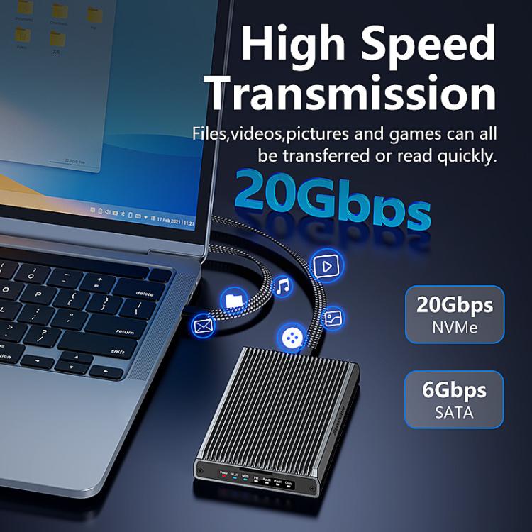 Carcasa para discos M.2 NVMe/SATA RAID de doble protocolo, carcasa portátil para SSD con copia sin conexión a 20 Gbps, DB280A3