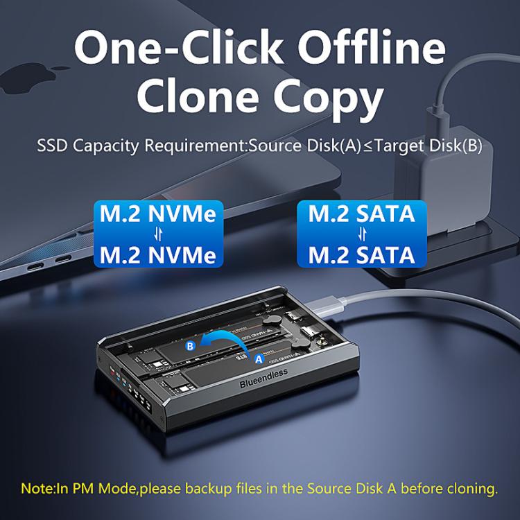 Carcasa para discos M.2 NVMe/SATA RAID de doble protocolo, carcasa portátil para SSD con copia sin conexión a 20 Gbps, DB280A3