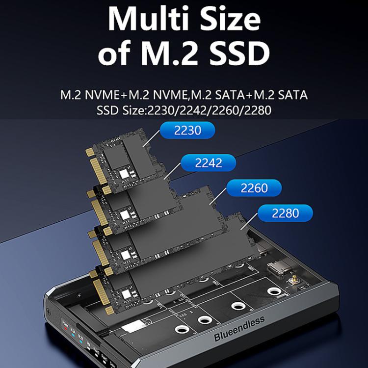 Carcasa para discos M.2 NVMe/SATA RAID de doble protocolo, carcasa portátil para SSD con copia sin conexión a 20 Gbps, DB280A3