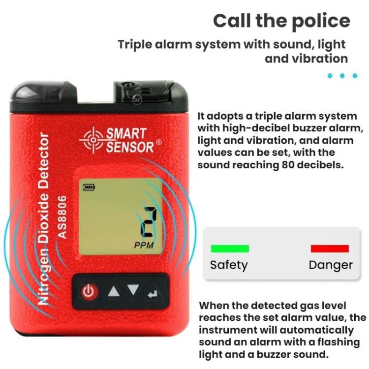 Detector digital de concentración de dióxido de nitrógeno SMART SENSOR, AS8806