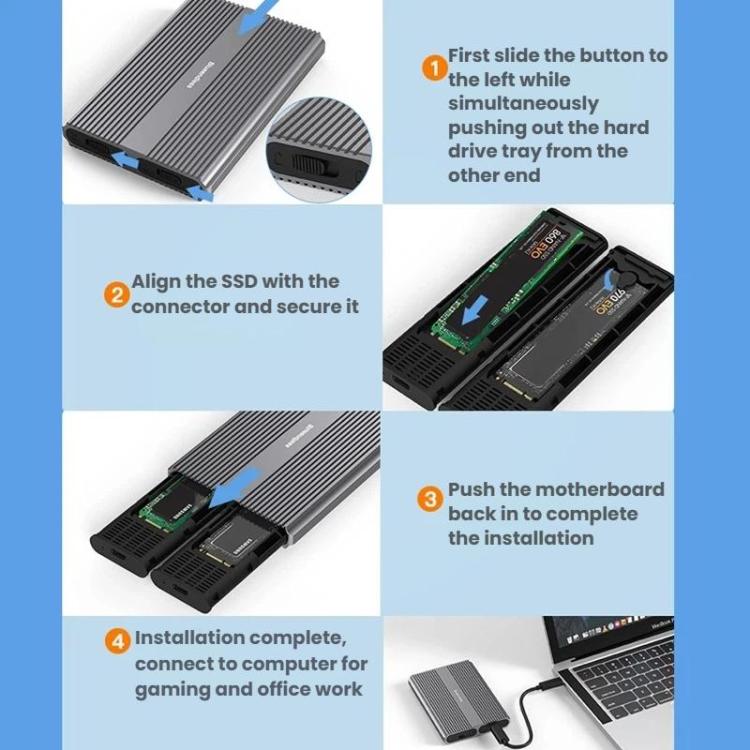 Carcasa portátil para disco duro con lector externo M.2 de doble bahía, Blueendless M2836SN M.2 SATA / NVMe, Blueendless M2826N M.2 NVMe x 2, Blueendless M2826SN M.2 NVMe+SATA, Blueendless M2826S M.2 SATA x 2
