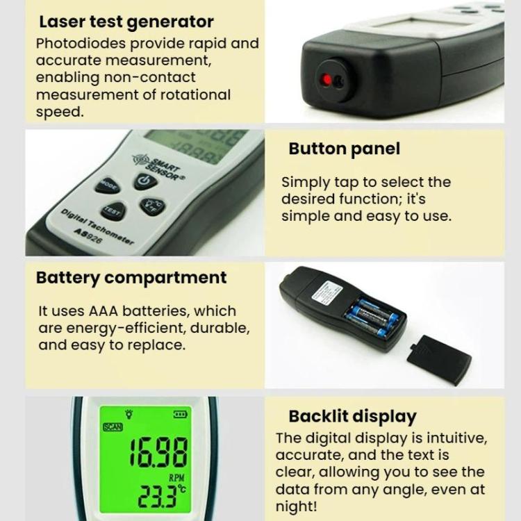 Dispositivo inteligente de medición de la velocidad de rotación de la rueda del ventilador, AS926