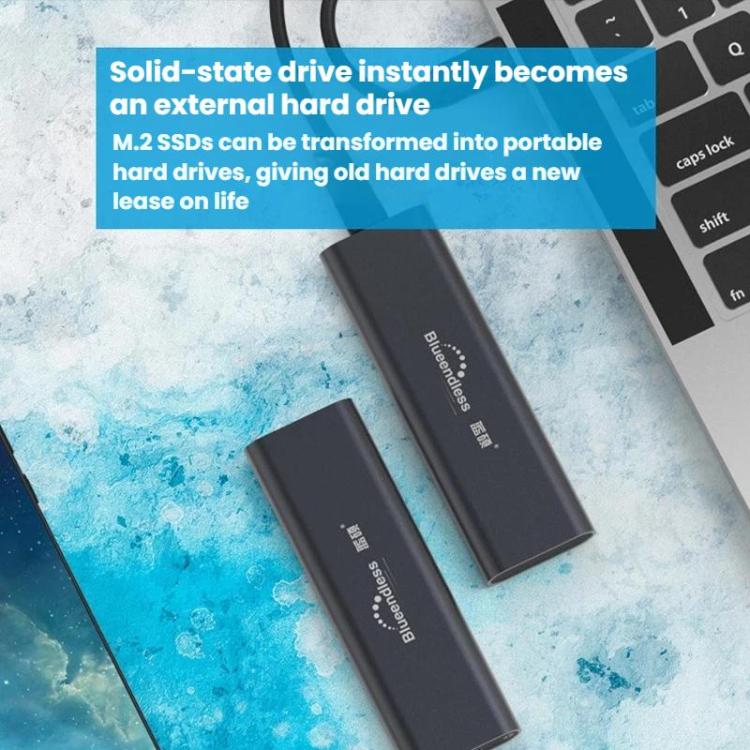 Carcasa portátil para disco duro NVMe Blueendless 2802N de aleación de aluminio con lector de SSD M.2 con cierre de tornillo, With USB+Type-C Cable, With USB Cable