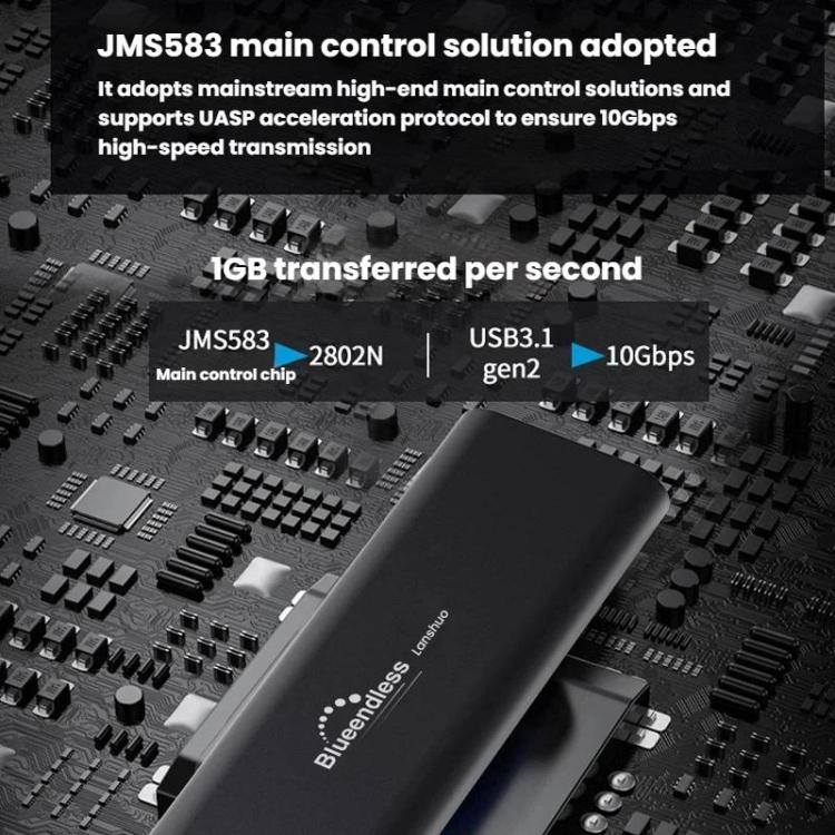 Carcasa portátil para disco duro NVMe Blueendless 2802N de aleación de aluminio con lector de SSD M.2 con cierre de tornillo, With USB+Type-C Cable, With USB Cable