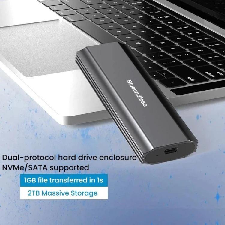 Carcasa portátil para disco duro Blueendless M.2 de doble protocolo NVMe/SATA, carcasa universal de aleación de aluminio para SSD, Curved With Type-C To USB Cable, Curved With 2 In 1 Cable, Striped With Type-C To USB Cable, Striped With 2 In 1 Cable