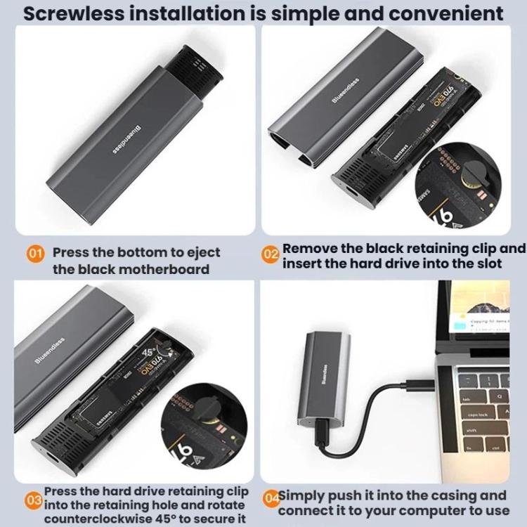 Carcasa portátil para disco duro Blueendless M.2 de doble protocolo NVMe/SATA, carcasa universal de aleación de aluminio para SSD, Curved With Type-C To USB Cable, Curved With 2 In 1 Cable, Striped With Type-C To USB Cable, Striped With 2 In 1 Cable