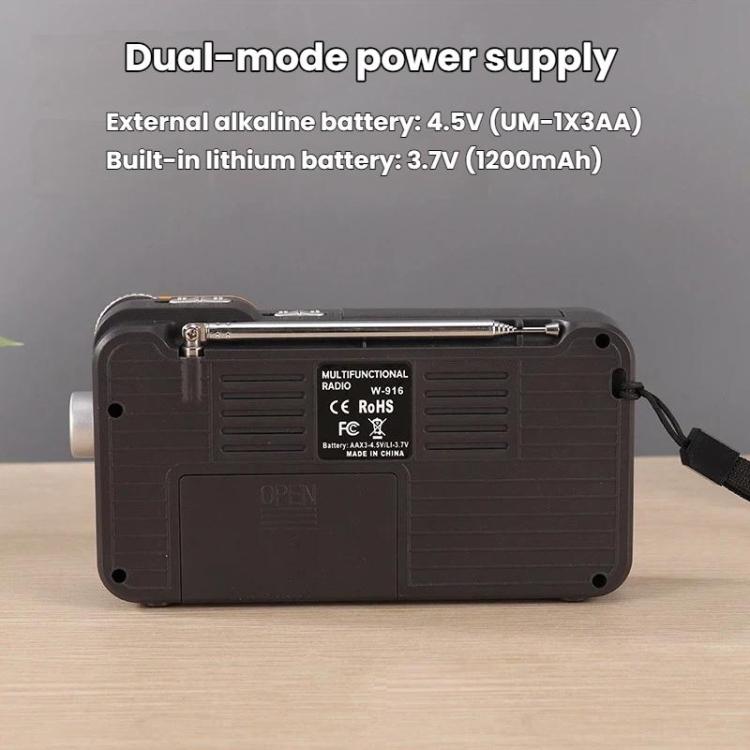 Radio portátil W-916 con puntero táctil, luz de lectura y radio FM/AM de doble banda.