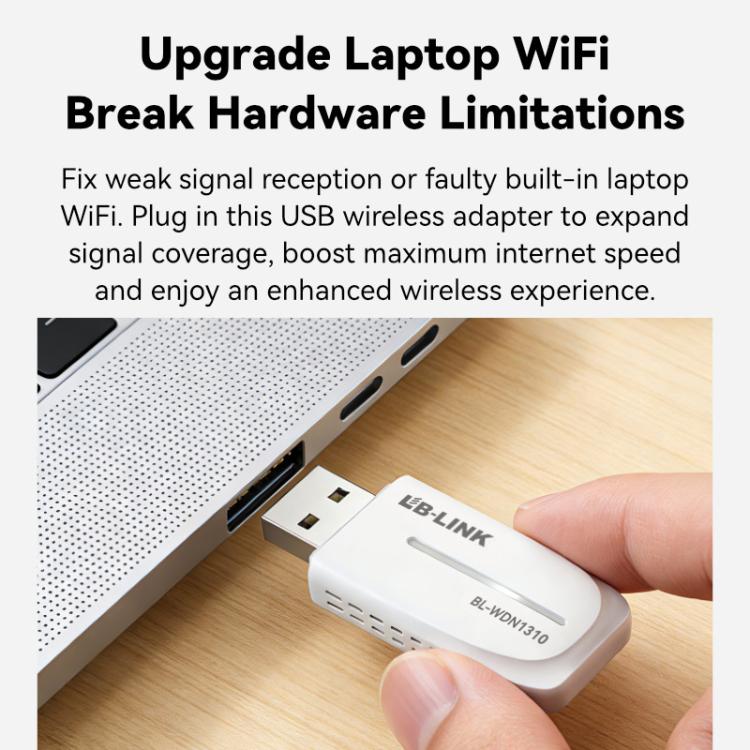 Adaptador de red inalámbrica de doble banda de 5 GHz para ordenadores de sobremesa/portátiles LB-LINK BL-WDN1310 de 1300 Mbps, sin necesidad de controladores, con receptor y transmisor USB. Tarjeta de red externa., BL-WDN1310