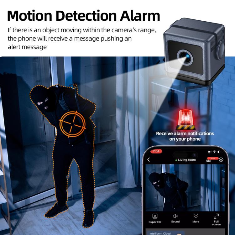 Mini cámara inalámbrica con batería y alarma inteligente con detección de movimiento., W03