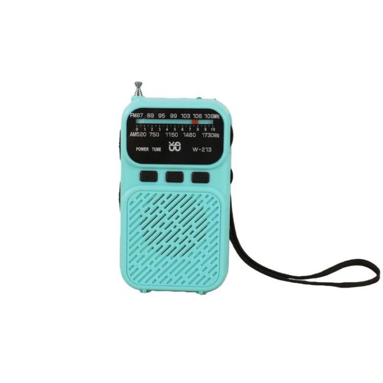 Radio portátil W-213 FM/AM con puntero y doble alimentación, con clip y linterna.