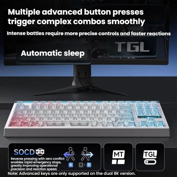 Teclado mecánico inalámbrico Bluetooth de triple modo LANGTU T87 con conexión en caliente para oficina y juegos., White Contour Line TTC Instant Gold Axis Dual 1K, Northern Lights Ropax Axis 2K Dual 1K Light                                             ...