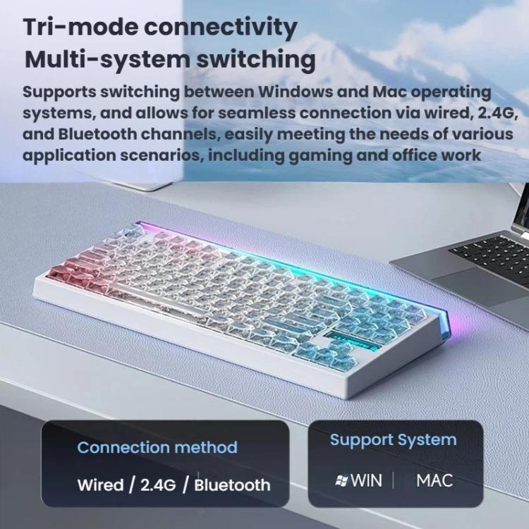 Teclado mecánico inalámbrico Bluetooth de triple modo LANGTU T87 con conexión en caliente para oficina y juegos., White Contour Line TTC Instant Gold Axis Dual 1K, Northern Lights Ropax Axis 2K Dual 1K Light                                             ...