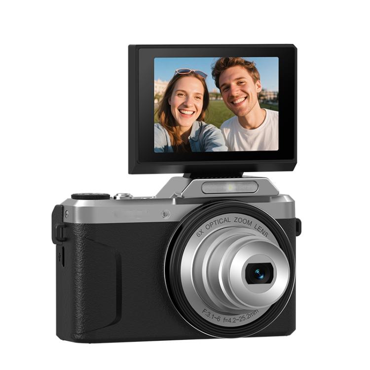 Cámara para vlogging D27 4K, 64 MP, zoom óptico de 6x, pantalla giratoria de 180 grados y conectividad WiFi., D27 Black, D27 Brown